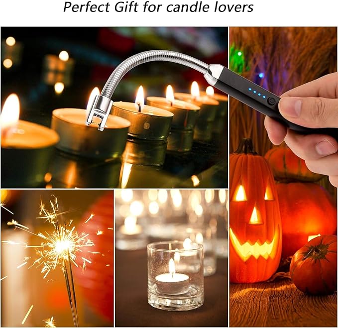 2Pack Electric Candle Lighter, Birthday Christmas Stocking Stuffers Gifts for Women Mom Men Wife Sister, USB Arc Rechargeable Windproof Long Lighter for Candle BBQ Housewarming Gift Idals