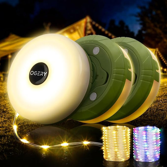 OGERY 3-Pack Camping String Lights, 2 in 1 Quick Storage 32.8FT Rechargeable Tent Lights String with 8 Lighting Modes, Hanging Waterproof Portable LED Lamp for Christmas Decor Party Bedroom Yard