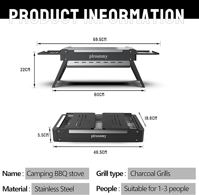 Portable Charcoal Foldable Grill, Small Grills Outdoor Cooking for Travel, Camping Smoker BBQ Grill, Stainless Steel Table Top Grill Charcoal for Outdoor Cooking, Camping, Backyard