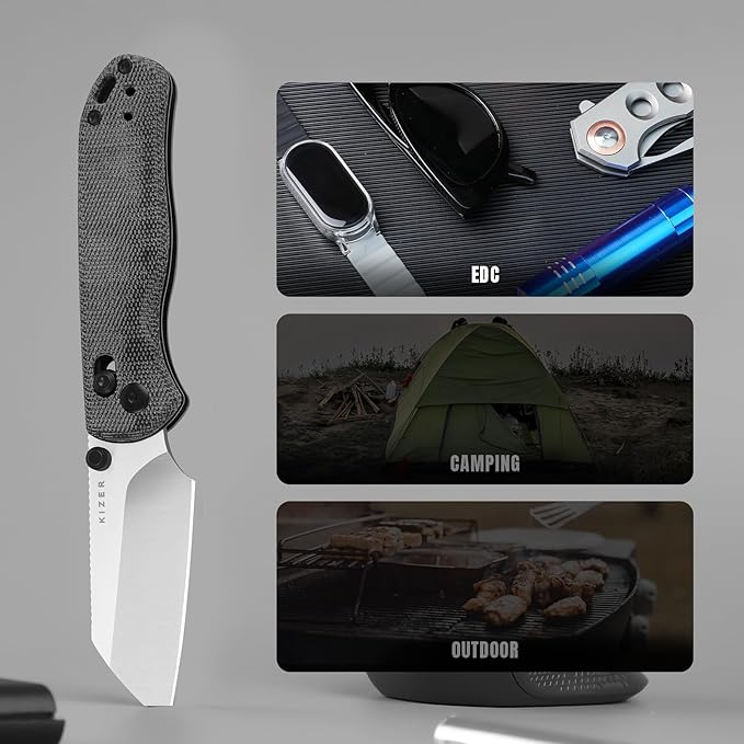 Kizer Drop Bear 2 Pocket Knife, 2.84" Nitro-V Sheepsfoot Blade Folding Knife with Black Micarta Handle, Clutch Lock EDC Knives with Jimping on Spine for Men Women V3619.2KS1