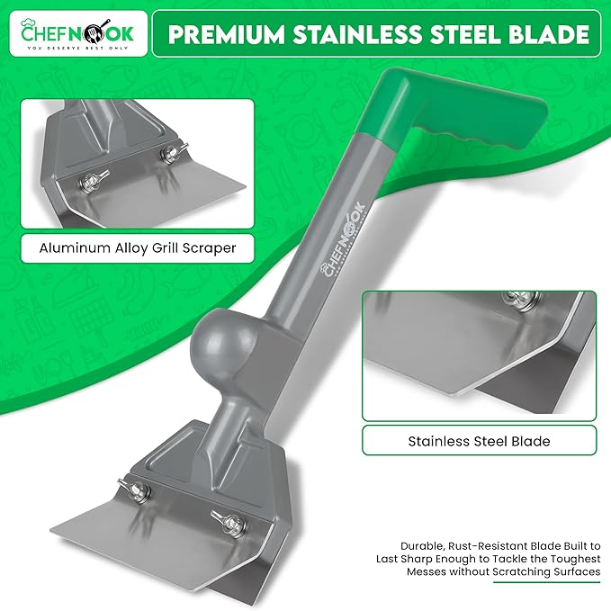 Griddle Scraper with Long Handle, Heavy Duty Flat Top Grill Cleaner with Stainless Steel Blade & Splash Guard, BBQ Grill Accessory for Flat Top Griddles