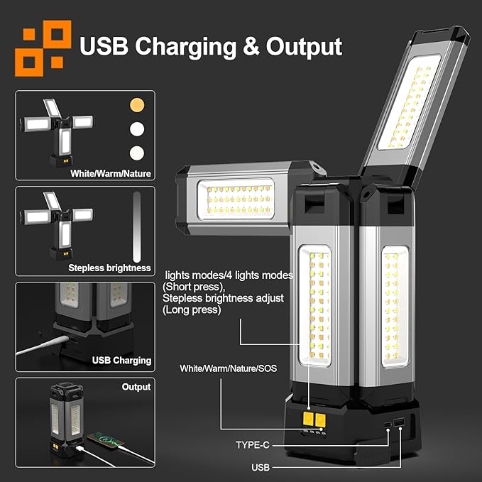 Upgraded Aluminum13200mAh Rechargeable Work Light with Folding Stand and Carrying Bag, 8000 Lumen Stepless Dimmable, White/Warm/Nature White with Detachable Tripod (No Tripod)