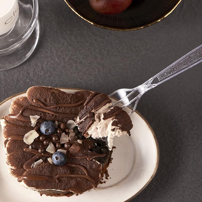 300 Crystal Clear Plastic Forks Heavy Duty Silverware Set Disposable Cutlery Fancy Serving Utensils Elegant Flatware Bulk Premium Tableware Sturdy Plasticware Party Dinner Holiday Serving Supplies