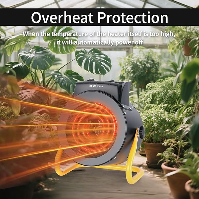 Greenhouse Heater with Digital Thermostat, 1500W Electric Outdoor Heater, Overheat Protection, Fast Heating, Waterproof for Grow Tent, Green House, Patio