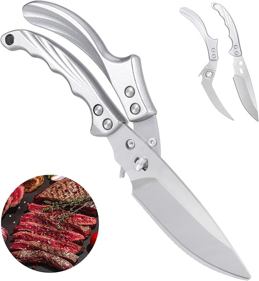 Kitchen Shears for food - Heavy Duty Kitchen Scissors Stainless Steel Poultry Shears for Meat Bones Seafood, All Purpose Food Scissors, Detachable Blades, Ergonomic Handle, Dishwasher Safe Silver