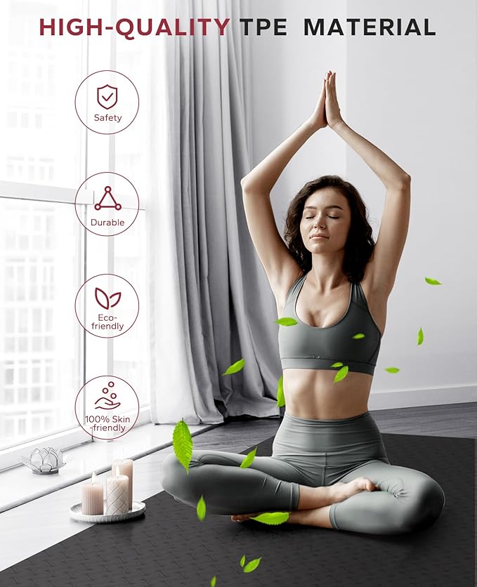 HAPBEAR Large Yoga Mat - 72"x36"x6mm (1/4 inch), Extra Wide Non-Slip Exercise Mat for Home Workout, Yoga, Pilates & Stretching, Durable & Eco-Friendly, Includes Bonus Resistance Bands & Carry Bag