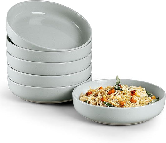 HaWare Pasta Bowls Set of 6, 33oz Large Salad Bowls for Home Kitchen, Ceramic Serving Plates for Soup, Cereal, Scratch-resistant Wide and Shallow Dinner Bowl, Microwave & Dishwasher Safe, Misty Grey