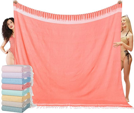 Oversized Turkish Beach Towel Blanket XXL Cotton Sandproof Towels Boho Woven Extra Large Big Sand Free Giant Throw Blankets Huge Quilt XL Picnic Camping Necessities Cloud for Adult Gifts