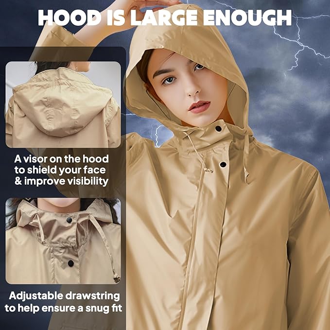 ANYOO Waterproof Rain Poncho Lightweight Reusable Hiking Hooded Coat Jacket for Outdoor Activities