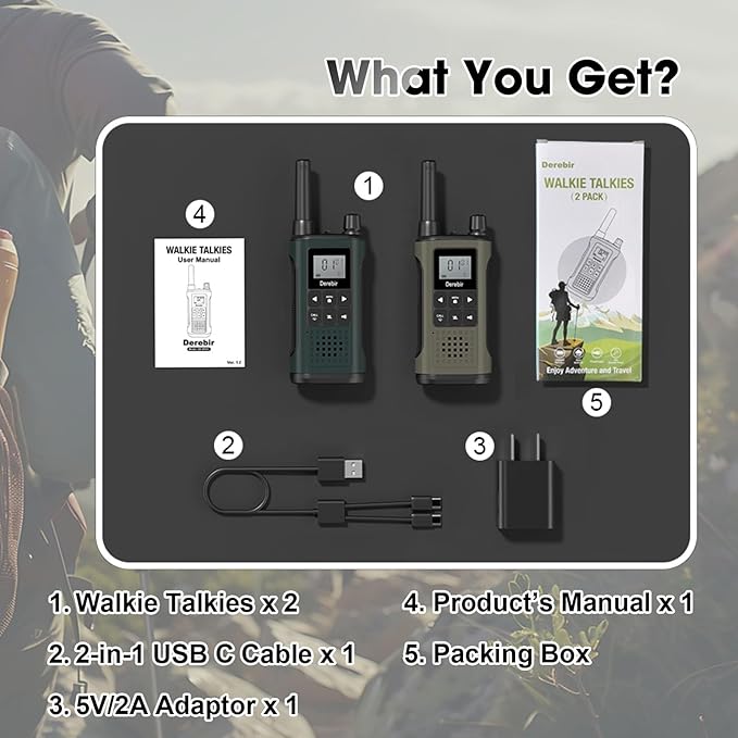 Walkie Talkies Long Range for Adults-2 Pack Rechargeable Walkie Talkies 22 FRS Channels 2-Way Radios with NOAA Weather Alert,VOX,Flashlight and 1500mAh Li-ion Battery for Family Camping Hiking