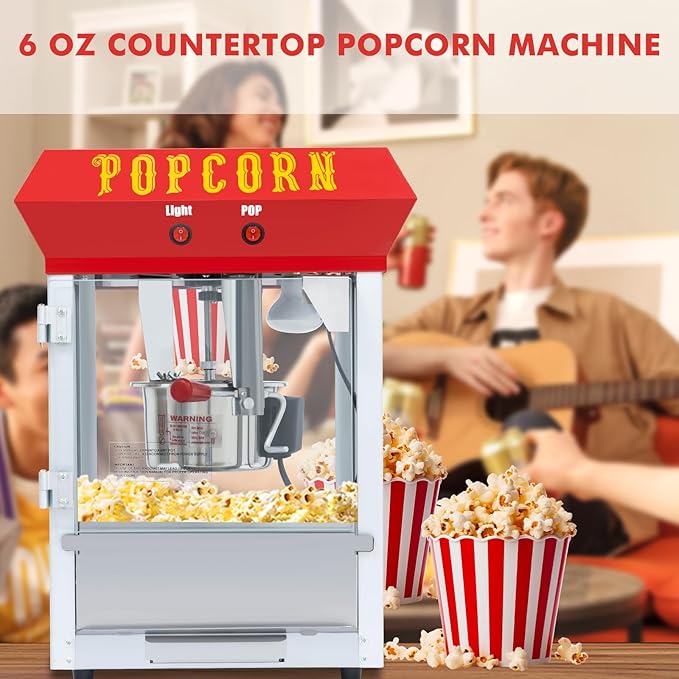 6 Ounce Popcorn Machine, Bar Style Popcorn Machine Popcorn Maker 600W Electric Popper for Home Theater Parties, and Events