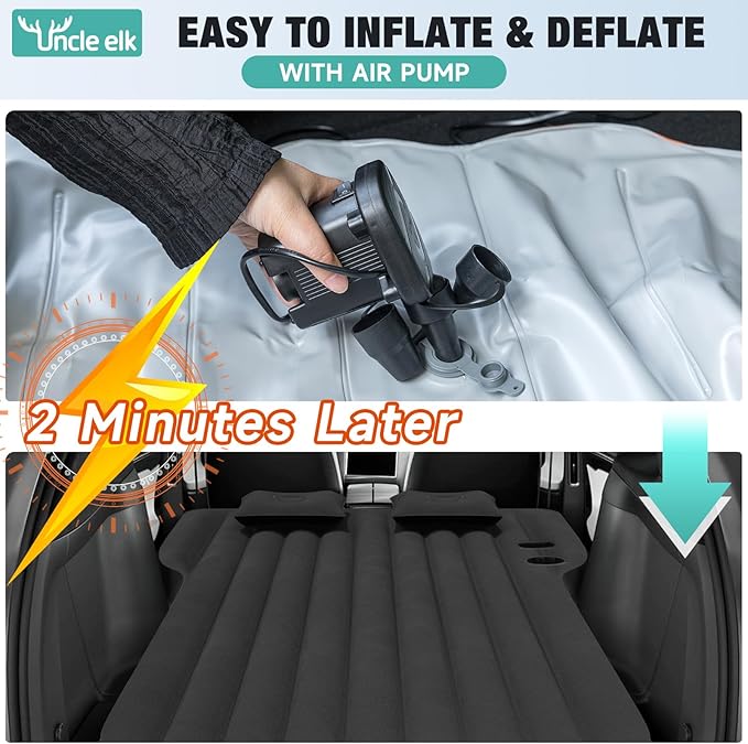 Tesla Model Y Mattress, Inflatable SUV Mattress for Portable Camping Mattress, Foldable Air Mattress with Air Pump and Storage Bag for Tesla Model Y and SUV Travel, Black
