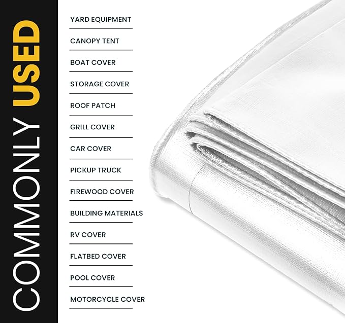 PROTARP Extra Heavy Duty 16 Mil Tarp Cover, Waterproof, UV Resistant, Rip and Tear Proof, Poly Tarpaulin with Reinforced Edges for Roof, Camping, Patio, Pool, Boat. (White 20′ X 30′)