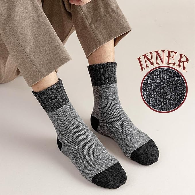 Josnown 5 Pairs Wool Socks Mens, Thick Warm Winter Thermal Cozy Boot Socks