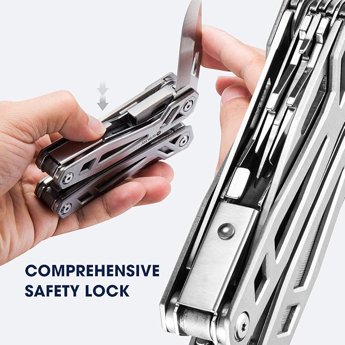 BIBURY 21-in-1 Multitool Pliers, Multi-Purpose Pocket Knife Pliers with Screwdriver Sleeve, 420 Foldable Stainless Steel Safety Locking Design Multi-tool for Survival, Camping, Fishing and Home Repair