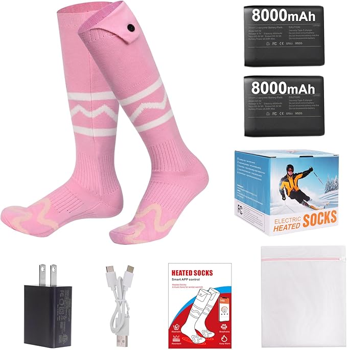 Heated Socks for Men Women with App Control, 8000mAh Battery Rechargeable, Electric Heating Warm Socks,360° Heating Warmth, Heated Toe Design, Foot Warmer for Skiing,Hiking, Hunting
