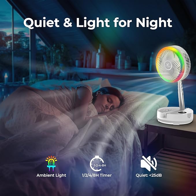 40000mAh Battery Operated Camping Fan - 106Hrs Rechargeable Oscillating Table Fan with Light & Timer, 9 Speeds Portable Travel Fan for Cruise RV Trip, Hurricane Power Outage (10" with Case)