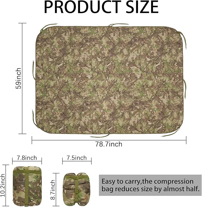 Military Poncho Liner with Zipper Camping Blanket Army Insulation Sleeping Bag Insulated Waterproof for Travel Outdoor Survival Hunting