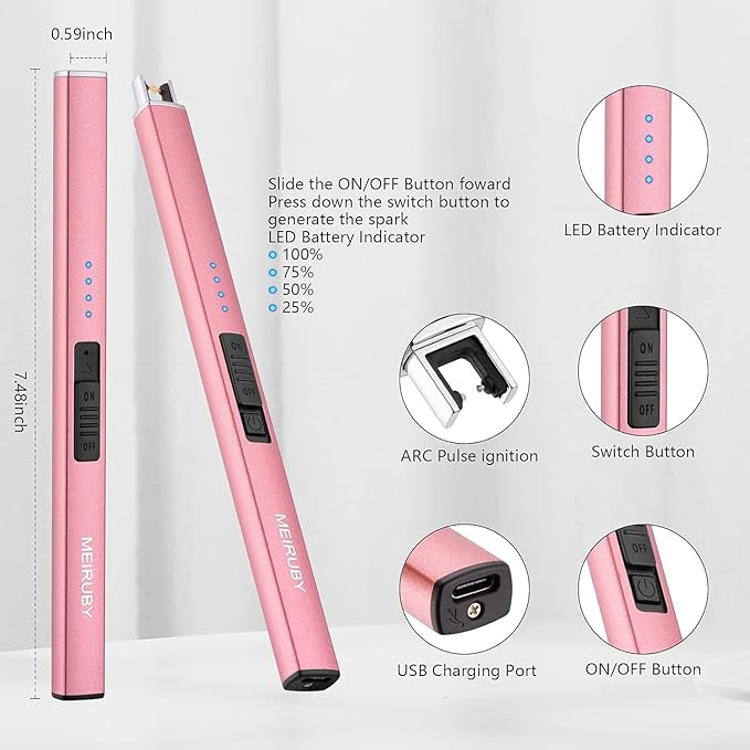 2 Pack Electric Candle Lighter, Christmas Stocking Stuffers Gifts for Women Mom Men Wife Sister, USB Arc Rechargeable Windproof Long Lighter for Candle BBQ Housewarming Birthday Gifts Idals