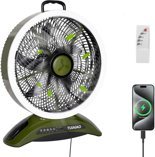 Extra Large Size Camping Fan, 45000mAh Battery Rechargeable Portable Fan, 12-Inch Blade & 830CFM Super Airflow, Ring LED, Cordless for Outdoor Large BBQ RV Tent Garage Hurricane Emergencies & Indoor