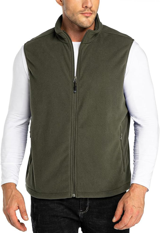 33,000ft Men's Fleece Vest, Lightweight Warm Zip Up Polar Vests Outerwear with Zipper Pockets, Sleeveless Jacket for Winter