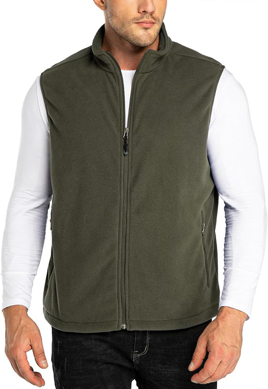 33,000ft Men's Fleece Vest, Lightweight Warm Zip Up Polar Vests Outerwear with Zipper Pockets, Sleeveless Jacket for Winter