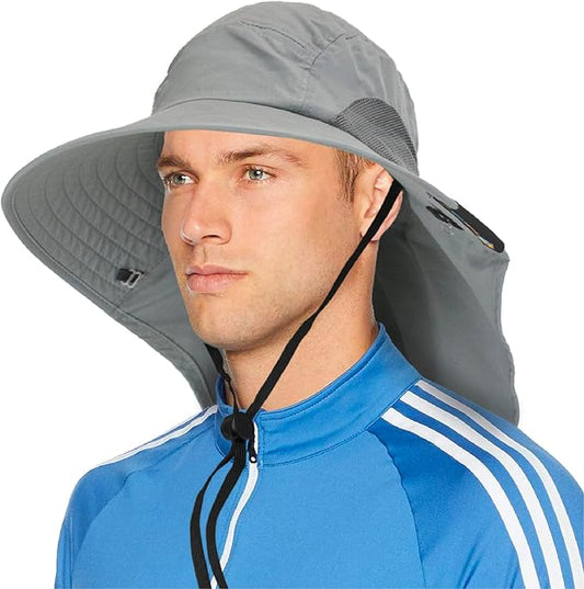 SUN CUBE Wide Brim Sun Hat with Neck Flap, UPF50+ Hiking Safari Fishing Hat for Men Women, Sun Protection Beach Hat