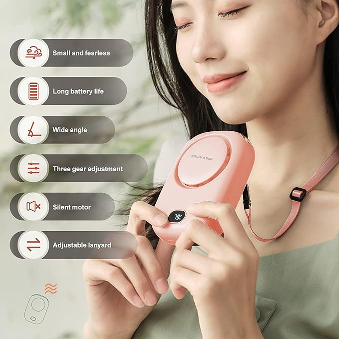 Portable Neck Fan, Mini Small Personal Handheld Fan USB Rechargeable 3 Speed for Girls Boys Woman Eyelash Travel Home Office Outdoor (Pink)