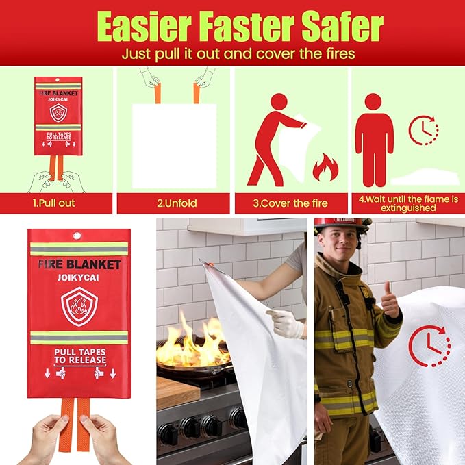 Fire Blanket For Home And Kitchen Fire Suppression Blanket Fire Blankets Emergency For Home Survival Fireproof Fiberglass Fire Safety Blanket RV Grill Fireplace Car Camping Hook Whistle 40"x40" 1 Pack