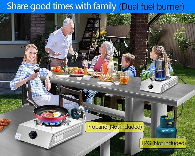 Propane Stove Single Burner Propane Stove 1 Burner 12,000 BTU Dual Fuel Auto Ignition with CSA Converter / QCC1 LPG Hose for Emergency Outdoor Cooking