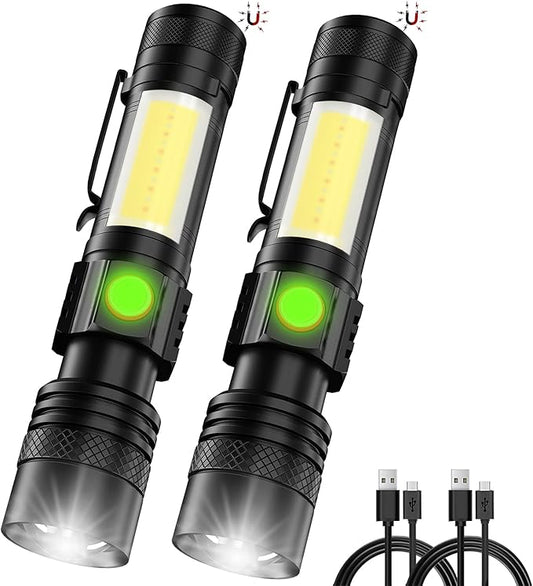 Rechargeable Flashlight, Magnetic LED Flashlight 【Battery Not Included】with COB Work Light, Pocket Tactical Flashlights with 6 Modes,1000 Lumens Super Bright,Waterproof,Zoomable,for Camping,Emergency
