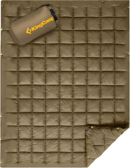 KingCamp Ultralight Camping Blanket, Packable Down Alternative Puffy Wearable Blankets Weatherproof Warm Package Quilt with Snap Buttons for Outdoor Hiking Travel Picnic Stadium (69" x 53", OLIVE)