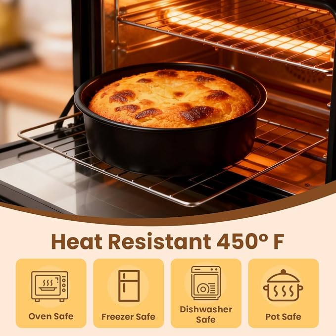 8 Inch Round Cake Pan Set of 3 - Nonstick Carbon Steel Cake Baking Pans with 100 PCS Parchment Paper, Dishwasher Safe, Durable for Layer Cakes, Birthday & Christmas Baking