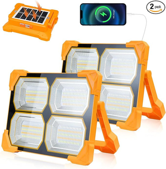 Portable LED Work Solar Light - Kifflux 300W Rechargeable LED Solar Work Light, Magnetic Worklight with IP66 Waterproof, Portable Solar Power Outdoor Working Light for Emergency Camping(2 Pack)