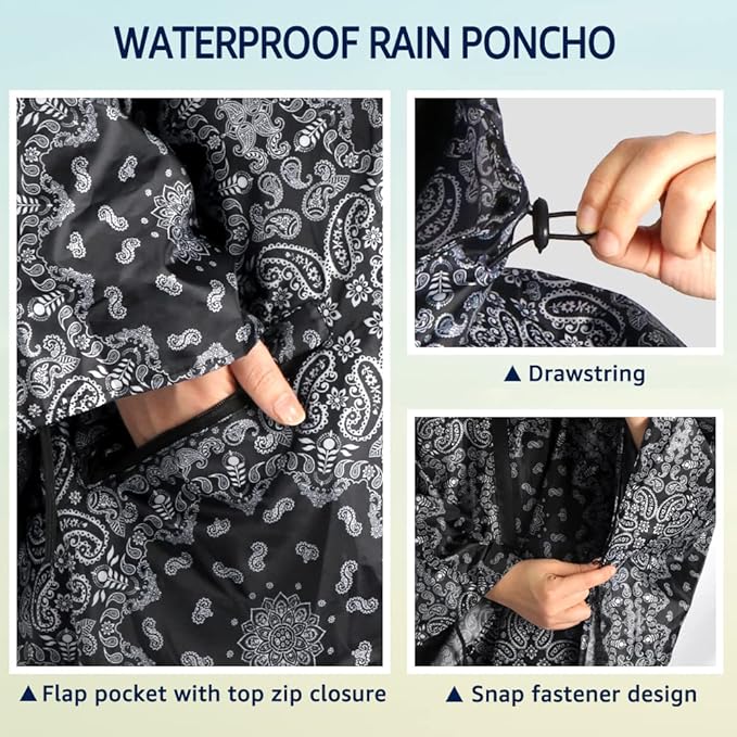 ANYOO Waterproof Rain Poncho Lightweight Reusable Hiking Hooded Coat Jacket for Outdoor Activities