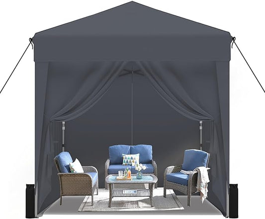 SANWAY 6.6x6.6 Pop Up Canopy Tent with Sidewalls x 4 –with Rome Window, Waterproof, UV-Resistant, Portable with Carry Bag for Outdoor Events, Camping, and Backyard Parties – Dark Gray
