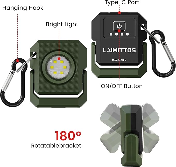 2 Pcs Mini Rechargeable LED Work Light, 550 Lumens Magnetic Flashlight Keychain Lights with Rotatable & Magnet Base Portable Mechanic Light for Car Repairing Outdoors Camping, Green