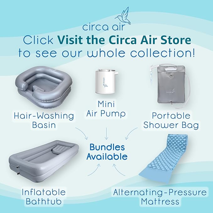 Circa Air Portable Bath Tubs Adults - Inflatable Bathtub with Bedside Shower Bag & Electric Pump, Full Body Washing in Bed, Bed Bath Supplies, Portable Shower Bed, Blow Up Tub, Hair Shampoo Basin