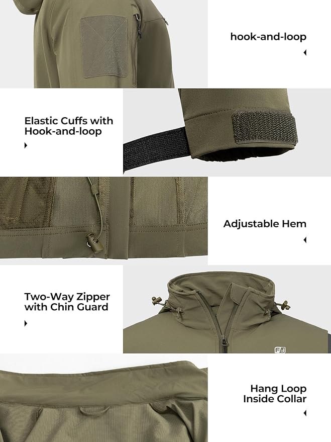 Men’s Tactical Jacket Lightweight Hooded Windbreaker Water Resistant Stretch Breathable 9 Pockets Outdoor Work Coat
