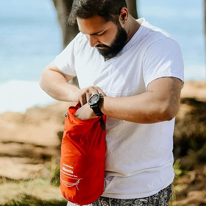 KAMMOK Mantis Ultra Light Hammock, All Seasons, Mosquito Net, Storage Bag, Camping, Outdoor Activities - Ember Orange
