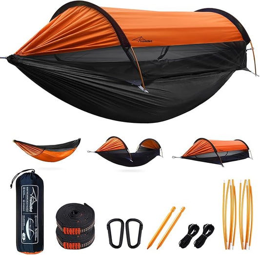 Camping Hammock Tent with Mosquito Net and Sunshade, Extra Large for 2 Person, Lightweight Hanging Hammocks Tree Straps, Bivvy Ground Tent for Outside, Hiking, and Travel