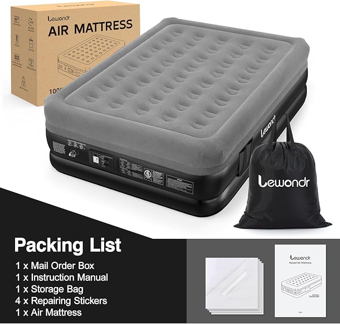 Queen Air Mattress with Built in Pump,16" Deluxe Blow Up Mattress Airbed, Comfy Self Inflating Air Mattress, 3Min Fast Inflatable Mattress for Camping, Home, Guests, Travel(661lb MAX), Gray
