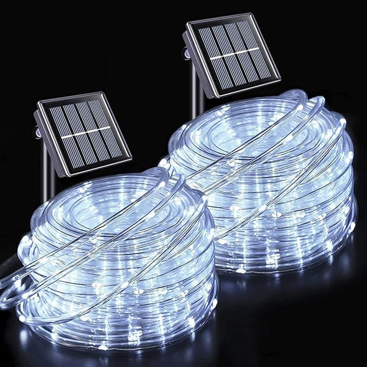 JMEXSUSS 2 * 200 LED White Solar Rope Lights, 66ft IP 65 Waterproof Solar String Light Outdoor, 8 Modes Christmas Lights for Camp Trampoline Ladder Slide Tent