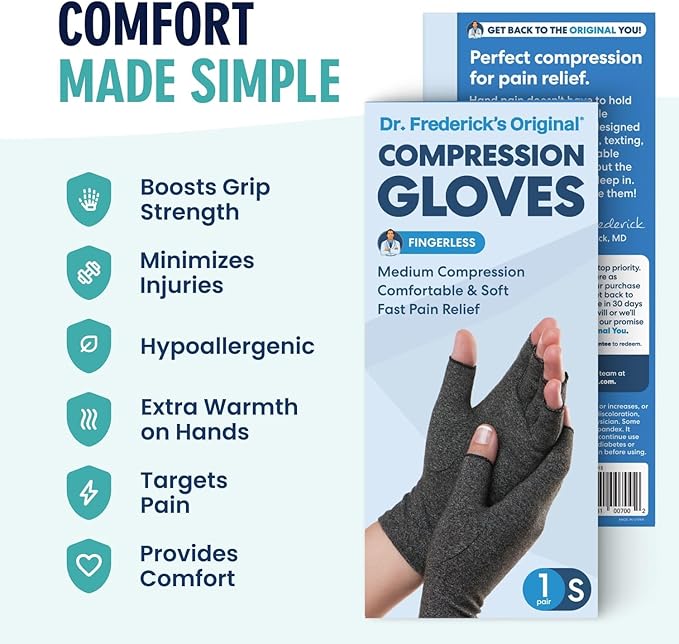 Dr. Frederick's Original Arthritis Compression Gloves for Women & Men - Ideal for Arthritis Hand Pain Relief, Carpal Tunnel, Reynaud’s & Poor Circulation - Small