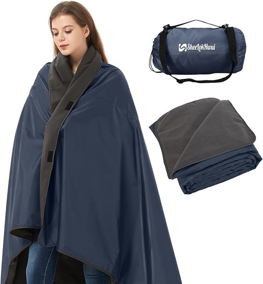 4-in-1 Large Camping Blankets - Waterproof, Windproof Fleece Outdoor Blankets for Stadium, Sports, Car, Concert - 81"x57", Portable (Royal Blue)