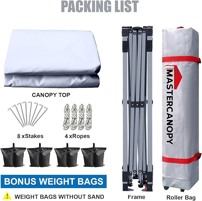 MASTERCANOPY Durable Pop-up Canopy Tent with Roller Bag (10x10, White)
