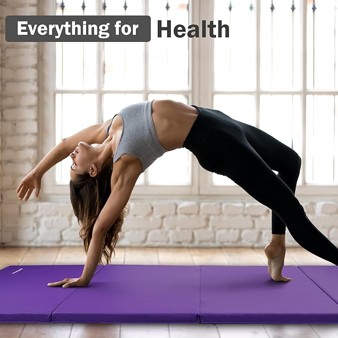 Folding Exercise Gymnastics Mat, 4'x8'x2" Gym Workout Mat with Carrying Handles 4-Fold High-Density Anti-Tear Portable Fitness Aerobics Mat for Home Gym Yoga Pilates Tumbling MMA Core Training