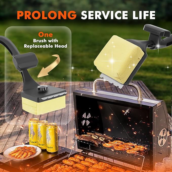 Grill Brush Bristle Free, BBQ Bristle Free Grill Brush, Non Metal Bristles Steam Cleaning, Grill Sponge Fit for Cast Iron Grates and Stainless Steel, Scraper Brush, Ideal for Father's Day