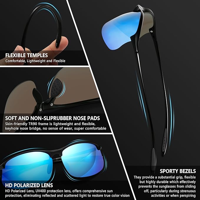 SUNGAIT Ultra-light Sports Sunglasses Rimless Polarized Sun Glasses for Men Fishing Running UV400 Protection