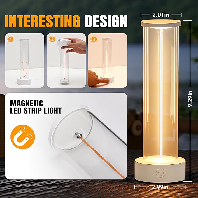 Cordless Indoor Outdoor Table Lamp Rechargeable,Waterproof IP54 with 3-Mode Touch Dim Warm Light Ambient,Portable Battery Powered Lamp for Bedside Reading,Patio Grill,Gazebo Party,Camping Tent